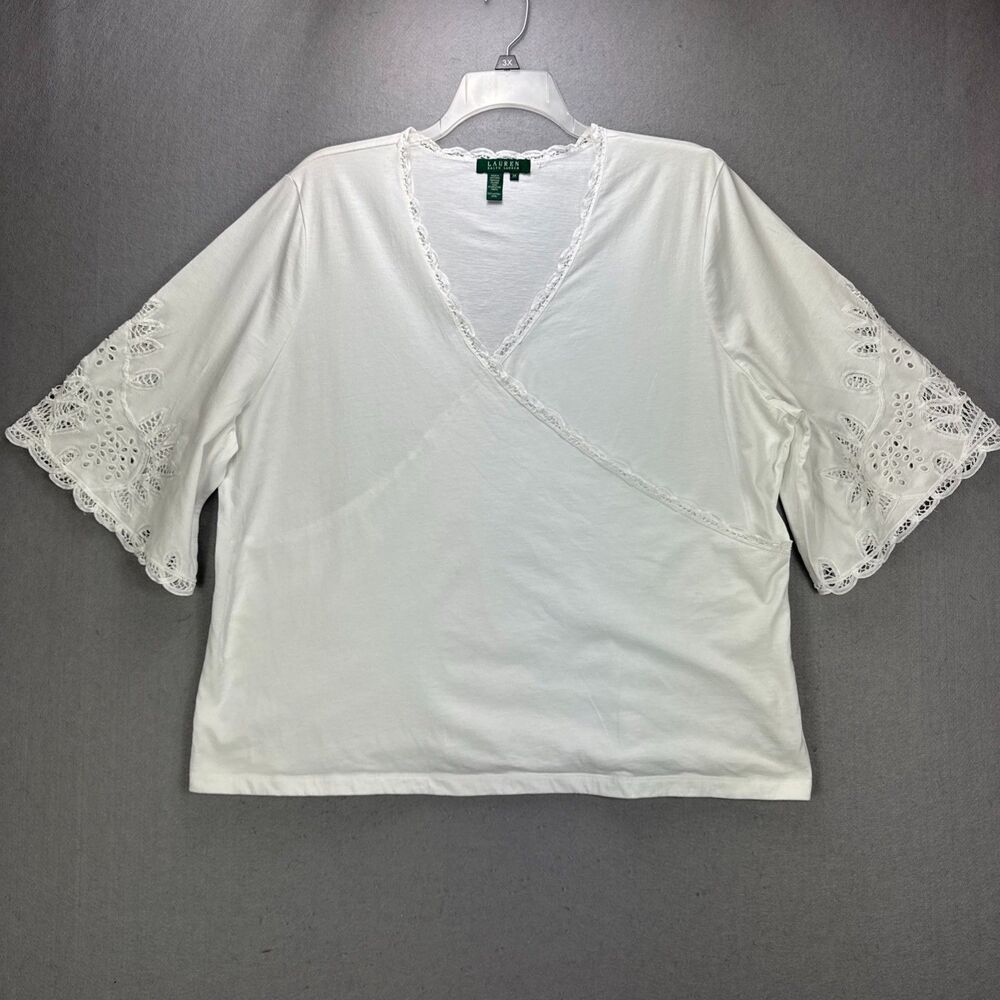 Vintage Ralph Lauren Top Women's 3X Plus White Battenburg Lace Trim Cottagecore